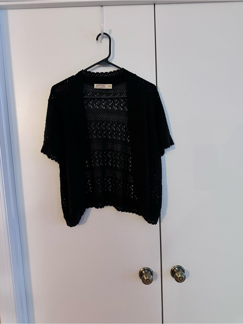 Faded Glory Black Open-Knit Cropped Sweater Cardigan